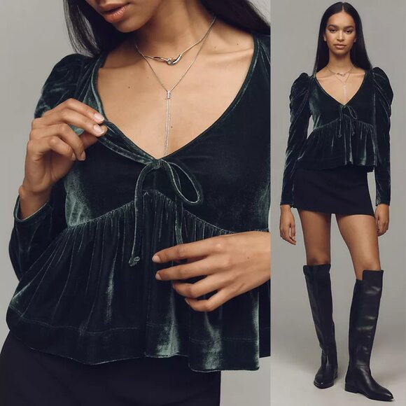 Anthropologie Maeve Velvet Babydoll Top - Picture 2 of 3